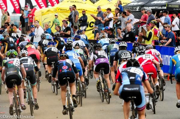 The Elite Women starting past the huge Gloucester crowd