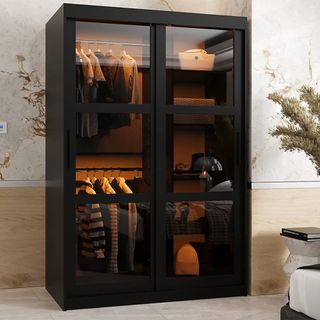 black smoked glass wardrobe