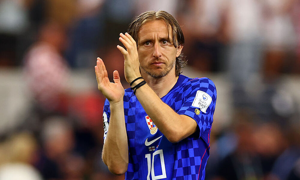 Luka Modric of Croatia applauds the supporters at full-time following the FIFA World Cup 2026 Group L match between England and Croatia at Dallas Stadium. 