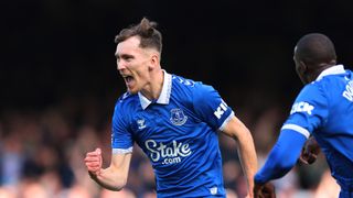 James Garner of Everton celebrates after scoring ahead of the Everton vs Burnley live stream.