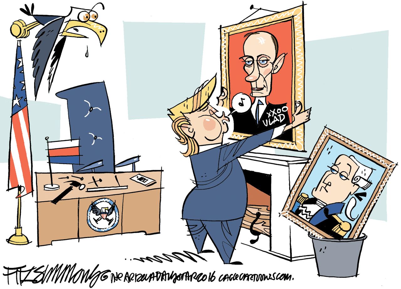 Political cartoon U.S. Donald Trump White House Putin