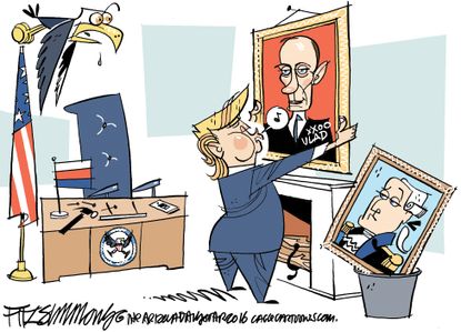 Political cartoon U.S. Donald Trump White House Putin