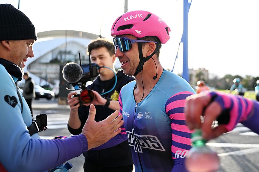 VALENCIA, SPAIN - JANUARY 25: Race winner Dylan Groenewegen of Netherlands and Team Unibet Rose Rockets reacts after the 42nd Classica Comunitat Valenciana 1969 - Gran premio Valencia 2026 a 200km one day race from La Nucia to Valencia on January 25, 2026 in Valencia, Spain. (Photo by Antonio Baixauli/Getty Images)