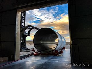 A tube for the Hyperloop One test track awaits processing.