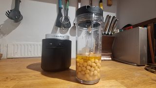 KitchenAid Go Cordless blender with hummus ingredients in it