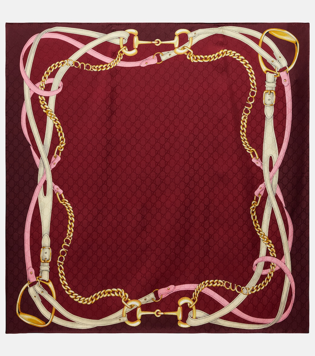 Horsebit Silk Jacquard Scarf in Burgundy - Gucci