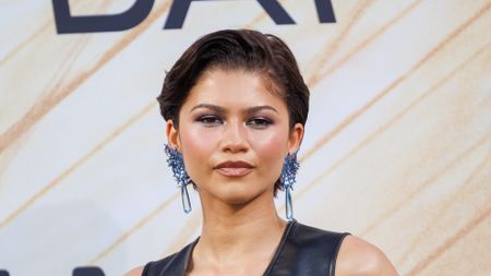 Zendaya posing in black for the German premiere of Spider-Man: Brand New Day.