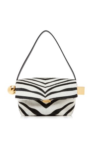 Zebra-Print Leather-Trimmed Shoulder Bag