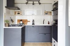 Small dark grey and white Ikea kitchen 