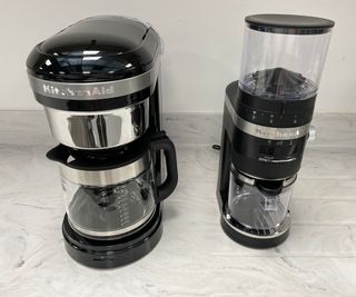 KitchenAid Drip Coffee Maker next to the KitchenAid coffee grinder