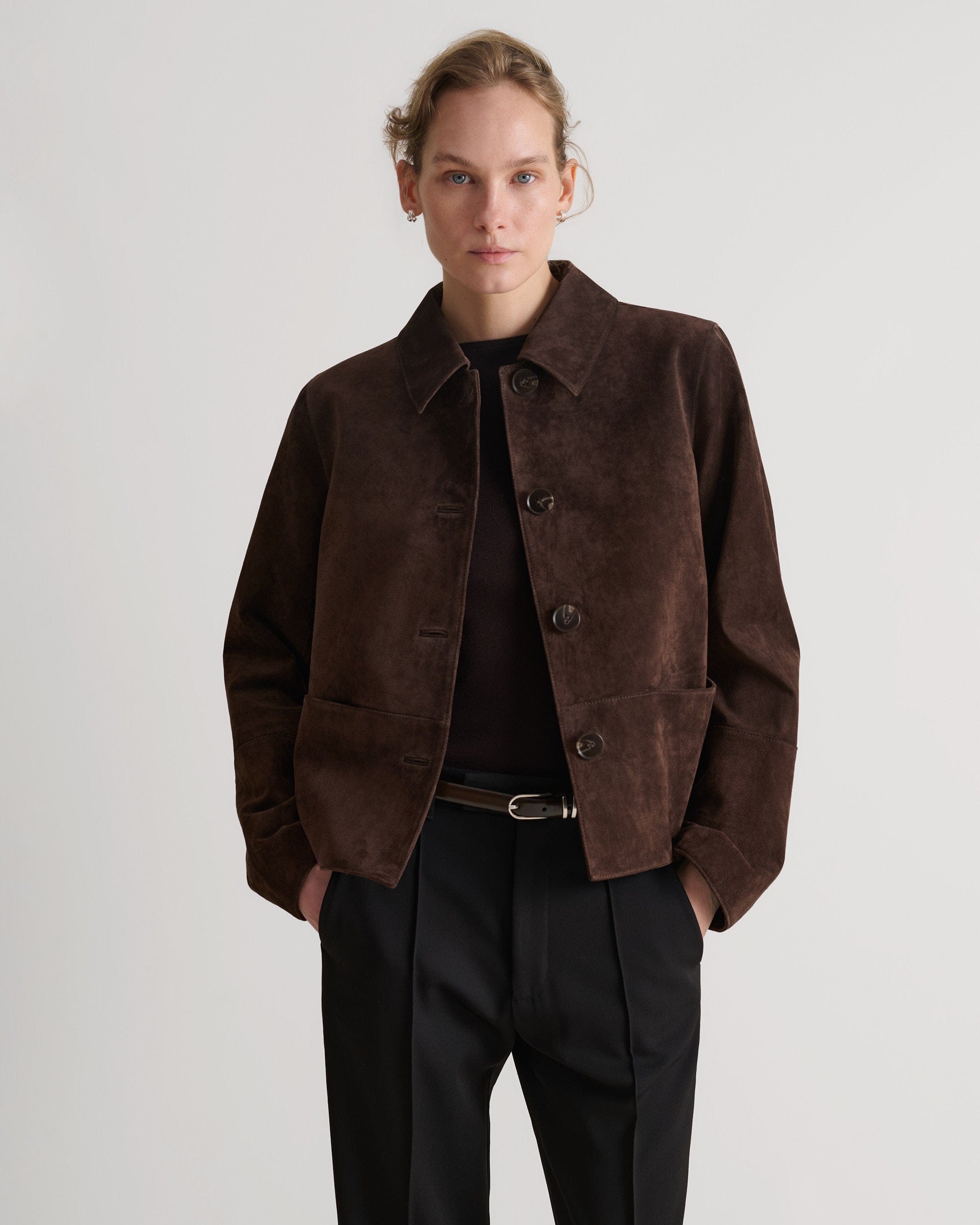 Women's Suede Jacket - Chocolate - Chocolate / Xs