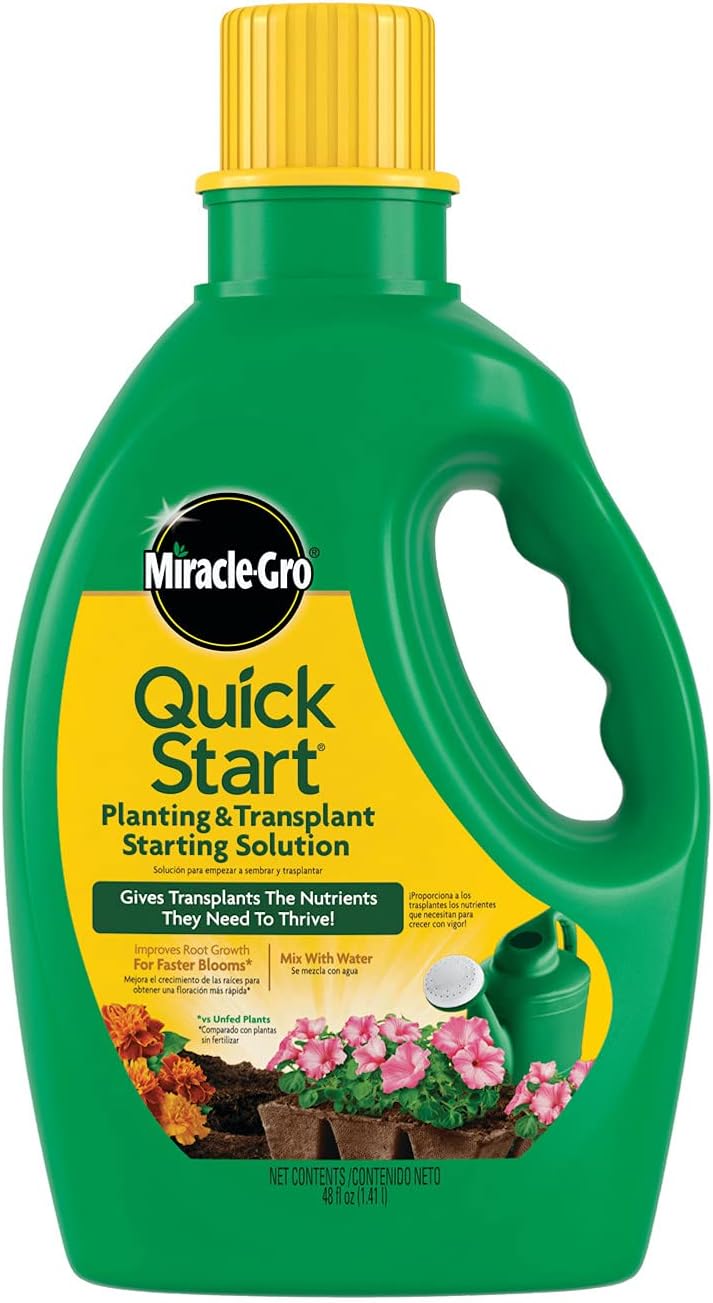 Miracle-Gro Quick Start Planting and Transplant Starting Solution, for Flower and Vegetable Plants, Concentrate Mix With Water, 48 Oz.