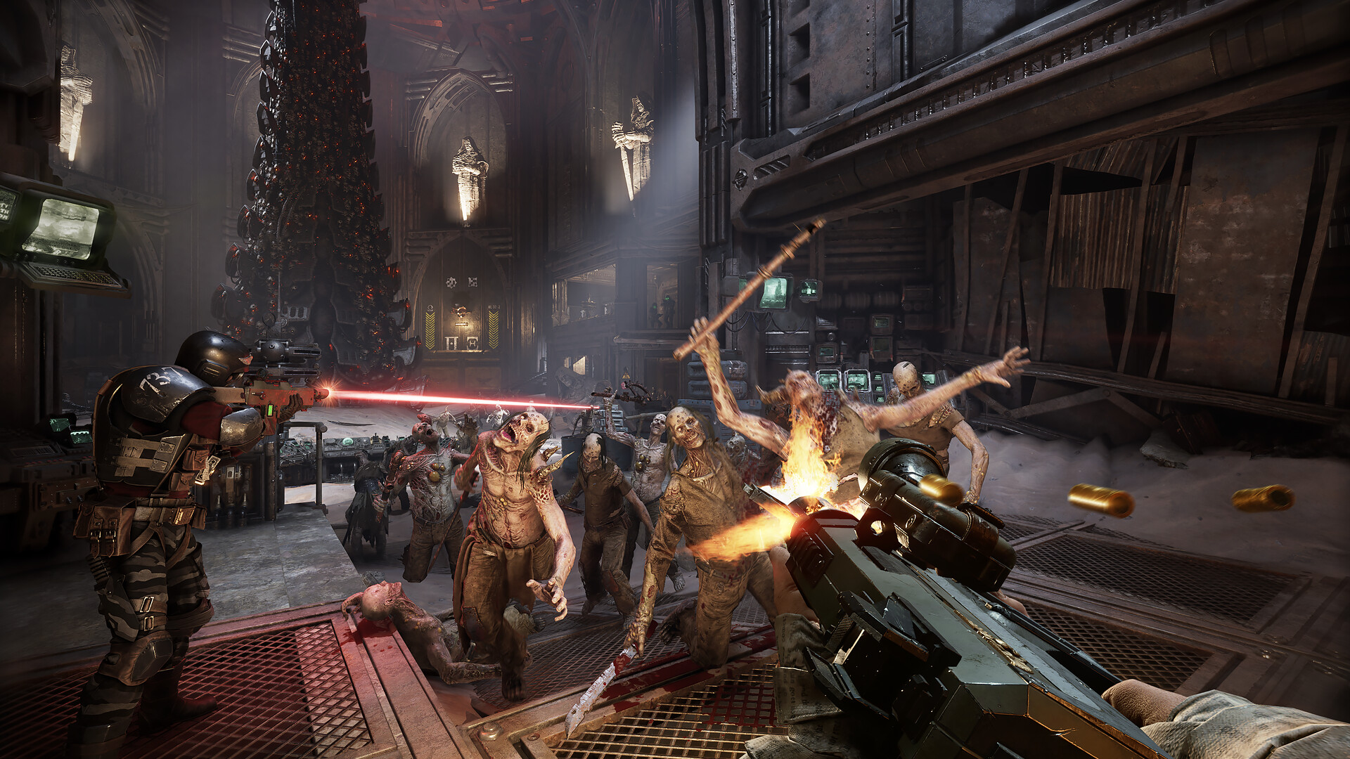 A trooper unloads into a horde of Poxwalkers
