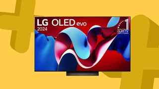 LG OLED C4 TV on a yellow background