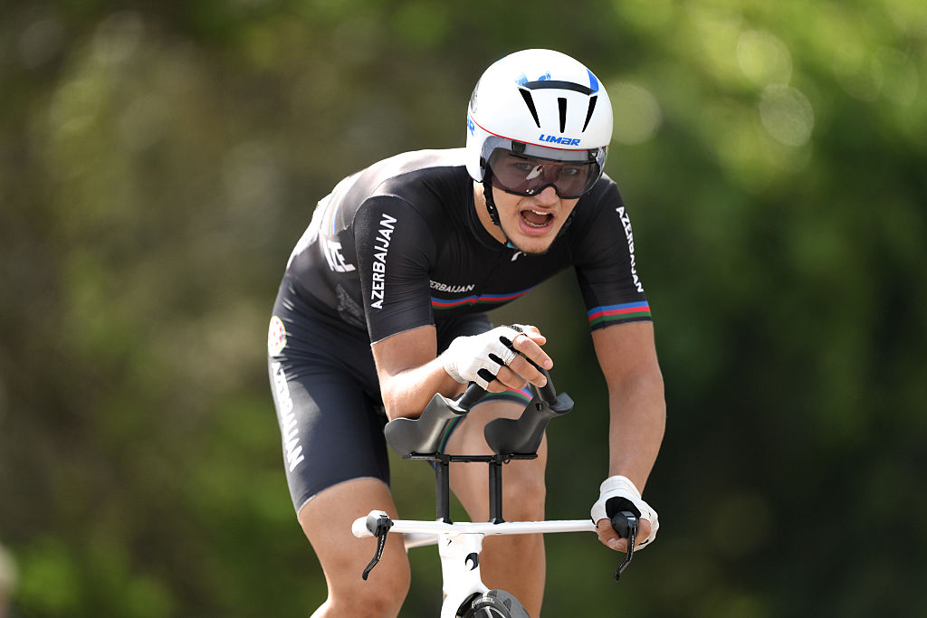 KIGALI, RWANDA - SEPTEMBER 23: Artyom Proskuryakov and Team Azerbaijan competes during the 98th UCI Cycling World Championships Kigali 2025 - Men Junior Individual Time Trial a 22.6km race from Kigali to Kigali on September 23, 2025 in Kigali, Rwanda. (Photo by David Ramos/Getty Images)