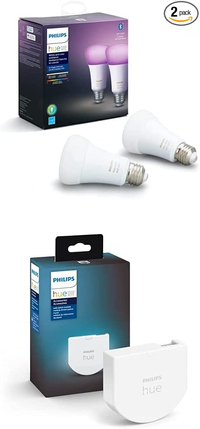 Philips Hue White and Color Ambiance 2-Pack A19 LED Smart Bulb + Wall Switch