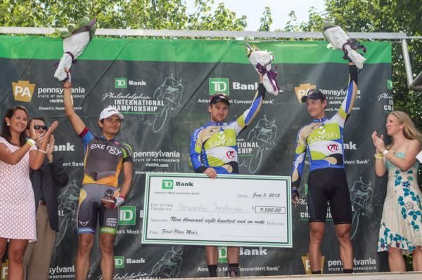 Fred Rodriguez, Aleksandr Serebryakov and Aldo Ino Ilesic on the podium in Philadelphia