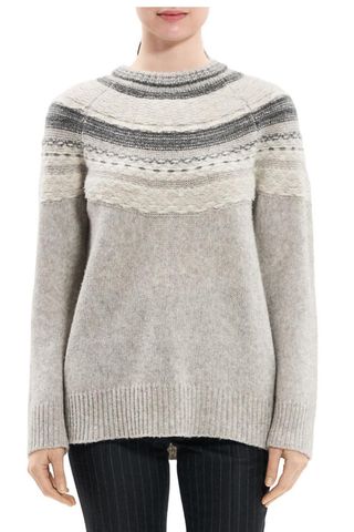 Theory Fair Isle-Inspired Wool-Blend Crewneck Sweater