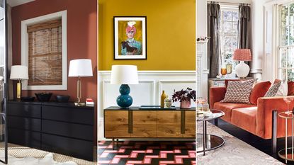series of living spaces decorated in warm colors