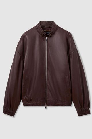 Reiss burgundy leather bomber jacket