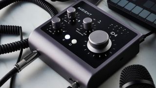 An Audient iD4 MkII audio interface on a desktop