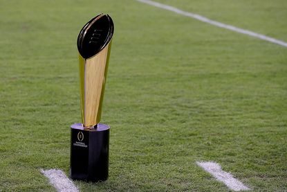 The College Football Playoff National Championship trophy.