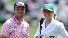 Viktor Hovland and Tuva Jensen at the Par-3 tournament at Augusta National prior to The Masters