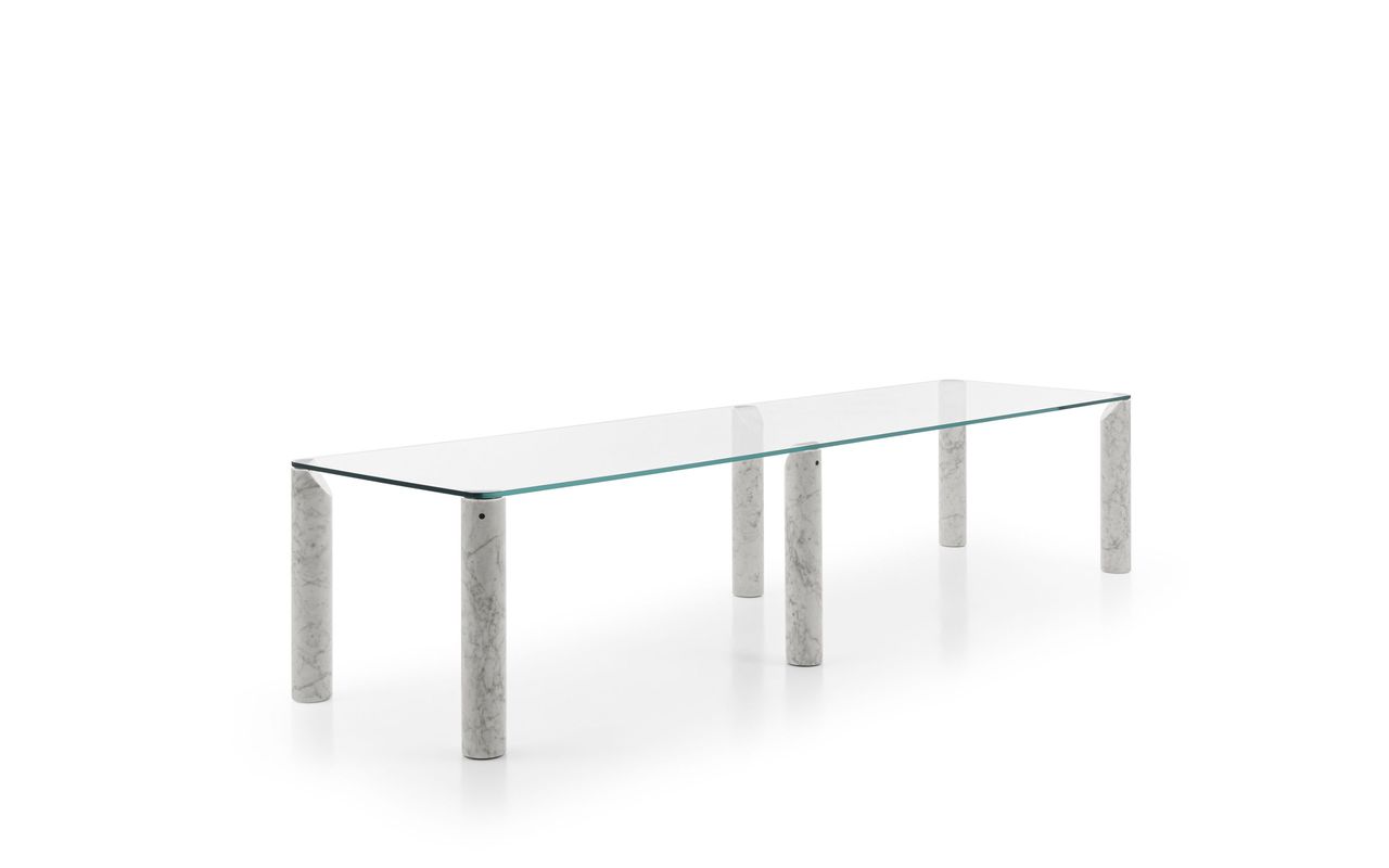 Milan Design Week B&amp;B Italia Isos rectangular dining table with glass top and marble legs