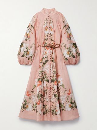 + NET SUSTAIN Lexi belted floral-print linen midi dress