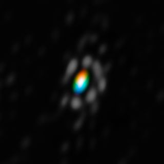 This image was created from the first combined image and motion measurements from the AMBER instrument on the Very Large Telescope Interferometer (VLTI) at ESO’s Paranal Observatory in Chile. It shows the mysterious disc of material around the brilliant s