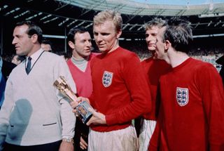 Captain Bobby Moore holds the Jules Rimet trophy after England's victory over West Germany in the 1966 World Cup final