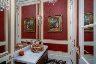 ornate bathroom in French style chateau in Canada