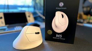 A photo of the Keychron M5 wireless ergonomic vertical mouse
