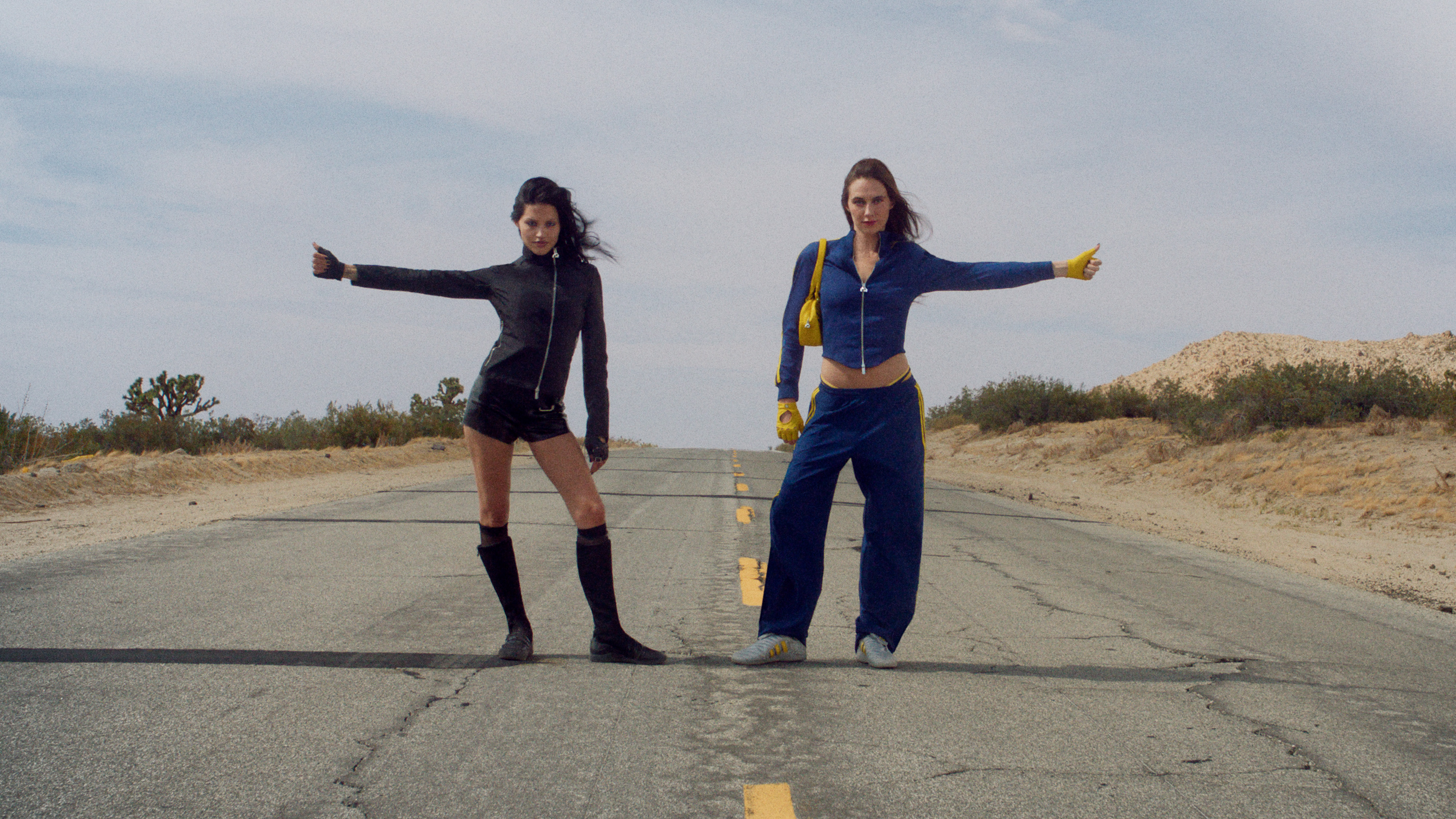 Gabbriette and Devon Lee Carlson wearing the new Miaou x Adidas collection.