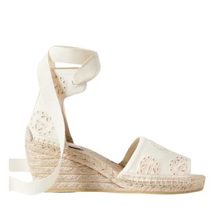 Gucci Damita broderie anglaise canvas espadrille wedge sandals