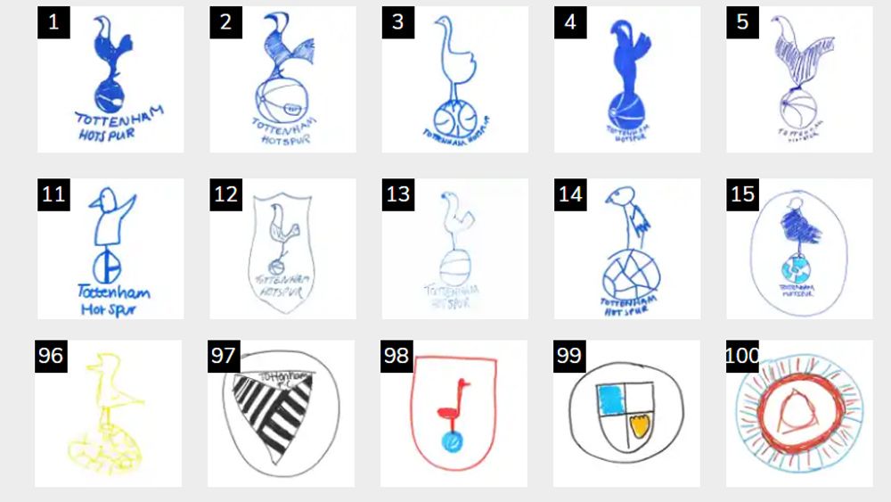Football badges drawn from memory