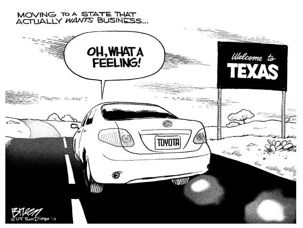 Editorial cartoon Toyota Texas business