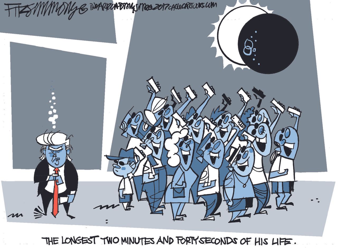 Political cartoon U.S. Trump eclipse viewing