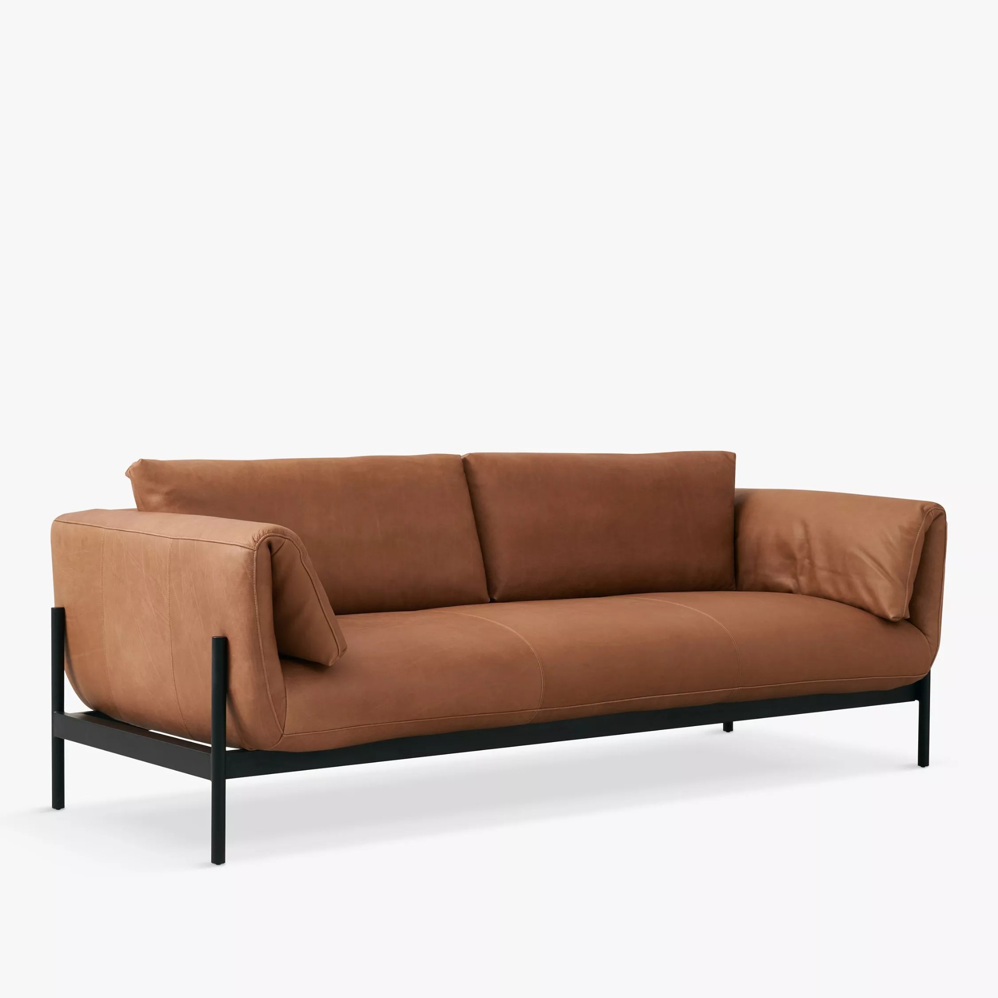 John Lewis Halo Fold Large 3 Seater Leather Sofa, Dark Leg, Hand Tipped Camel