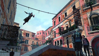 Assassin jumping off a building