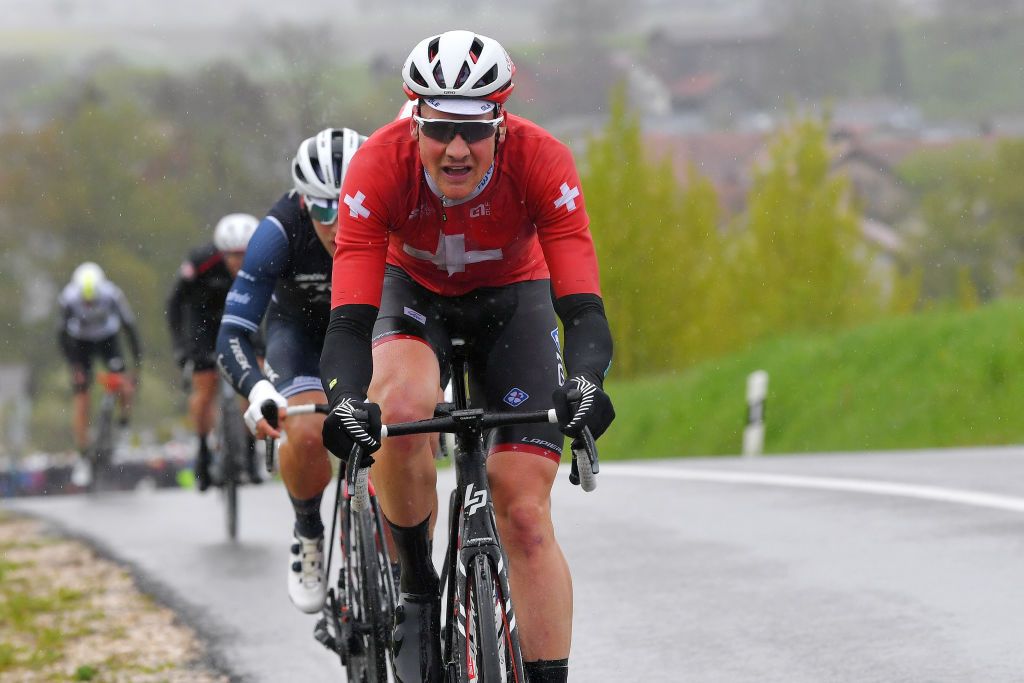 ESTAVAYER SWITZERLAND APRIL 30 Stefan Kung of Switzerland and Team Groupama FDJ on breakaway during the 74th Tour De Romandie 2021 Stage 3 a 1687km stage from Estavayer to Estavayer TDR2021 TDRnonstop UCIworldtour on April 30 2021 in Estavayer Switzerland Photo by Luc ClaessenGetty Images
