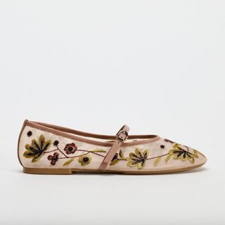 Zara Floral Embroidered Mesh Ballerinas