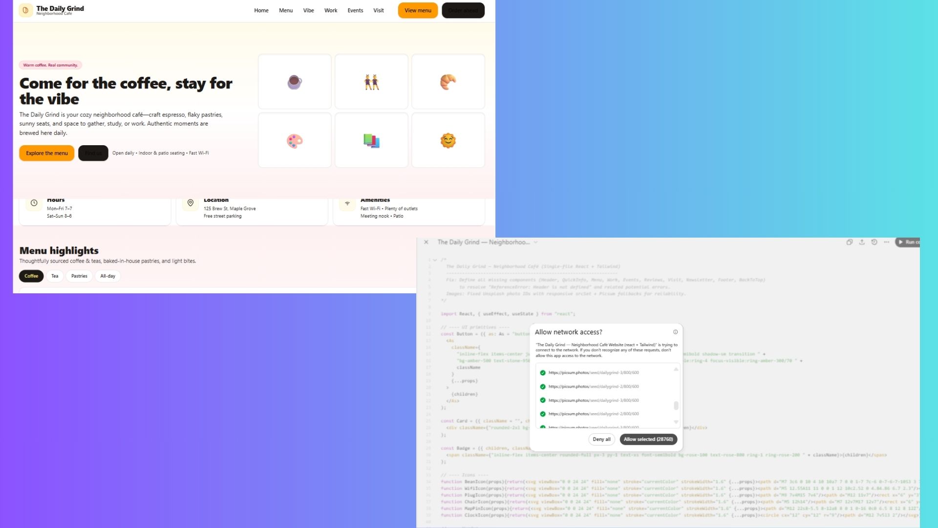 screenshot of website