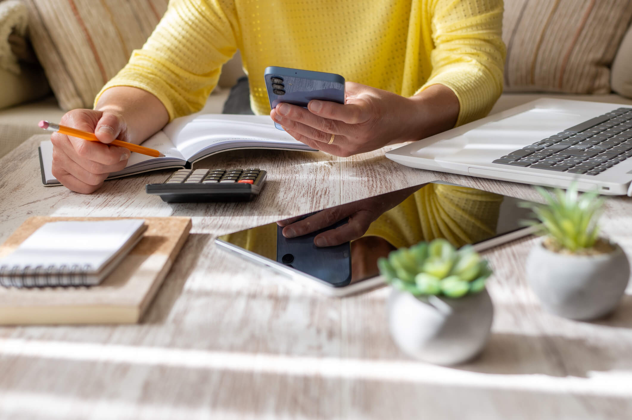Woman Setting Financial Goals at Home, Organising Her Finances