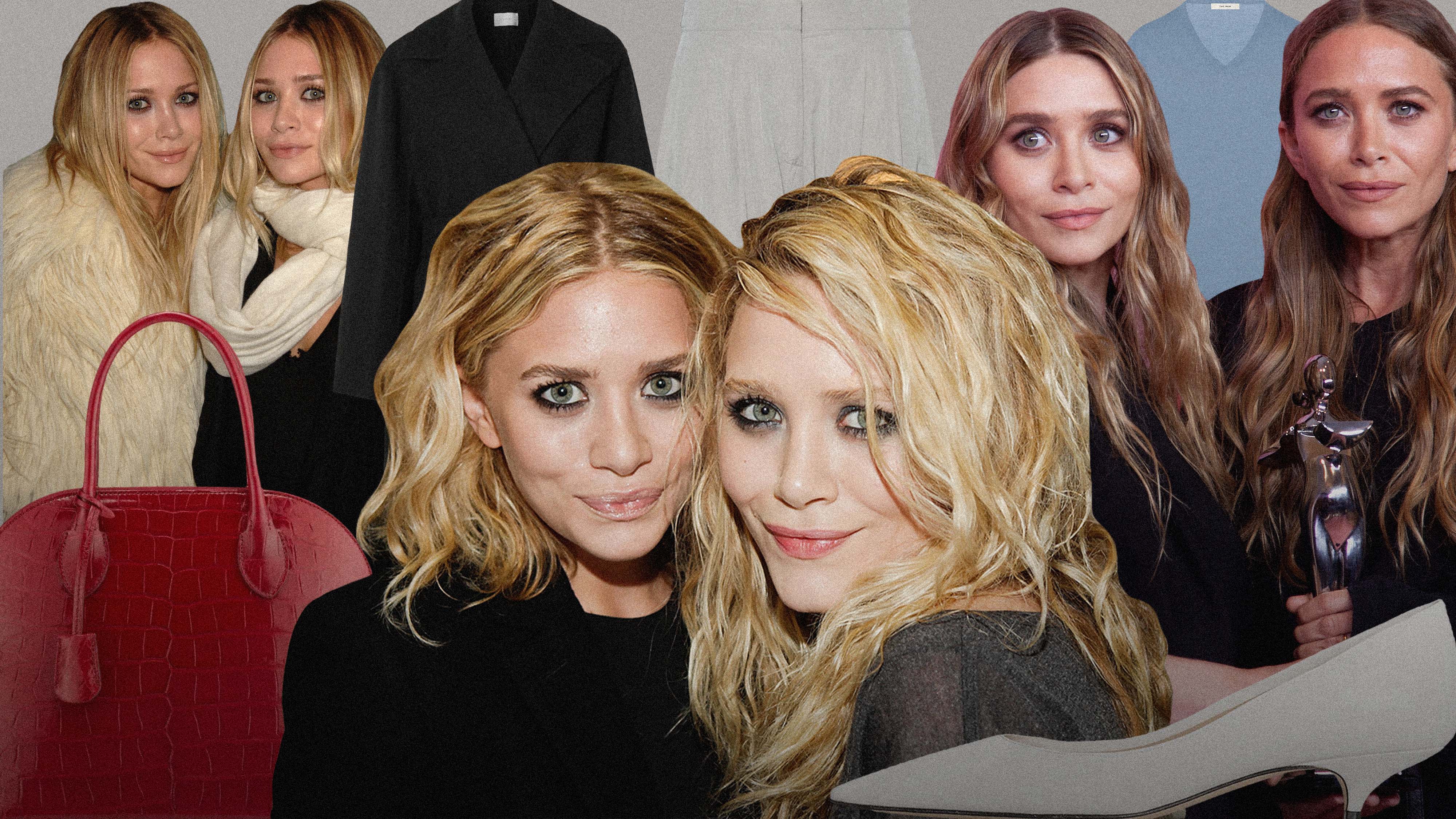 mary-kate and ashley olsen posing alongside The Row's most famous items