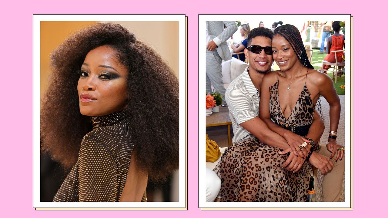 Keke Palmer&#039;s boyfriend: Keke pictured wearing a black and gold sparkly dress at the 2022 Met Gala, alongside a picture of Keke sitting on the lap of Darius Daulton Jackson as they attend the Veuve Clicquot Polo Classic Los Angeles at Will Rogers State Historic Park on October 02, 2021 in Pacific Palisades, California./ in a pink template 