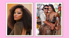Keke Palmer's boyfriend: Keke pictured wearing a black and gold sparkly dress at the 2022 Met Gala, alongside a picture of Keke sitting on the lap of Darius Daulton Jackson as they attend the Veuve Clicquot Polo Classic Los Angeles at Will Rogers State Historic Park on October 02, 2021 in Pacific Palisades, California./ in a pink template 