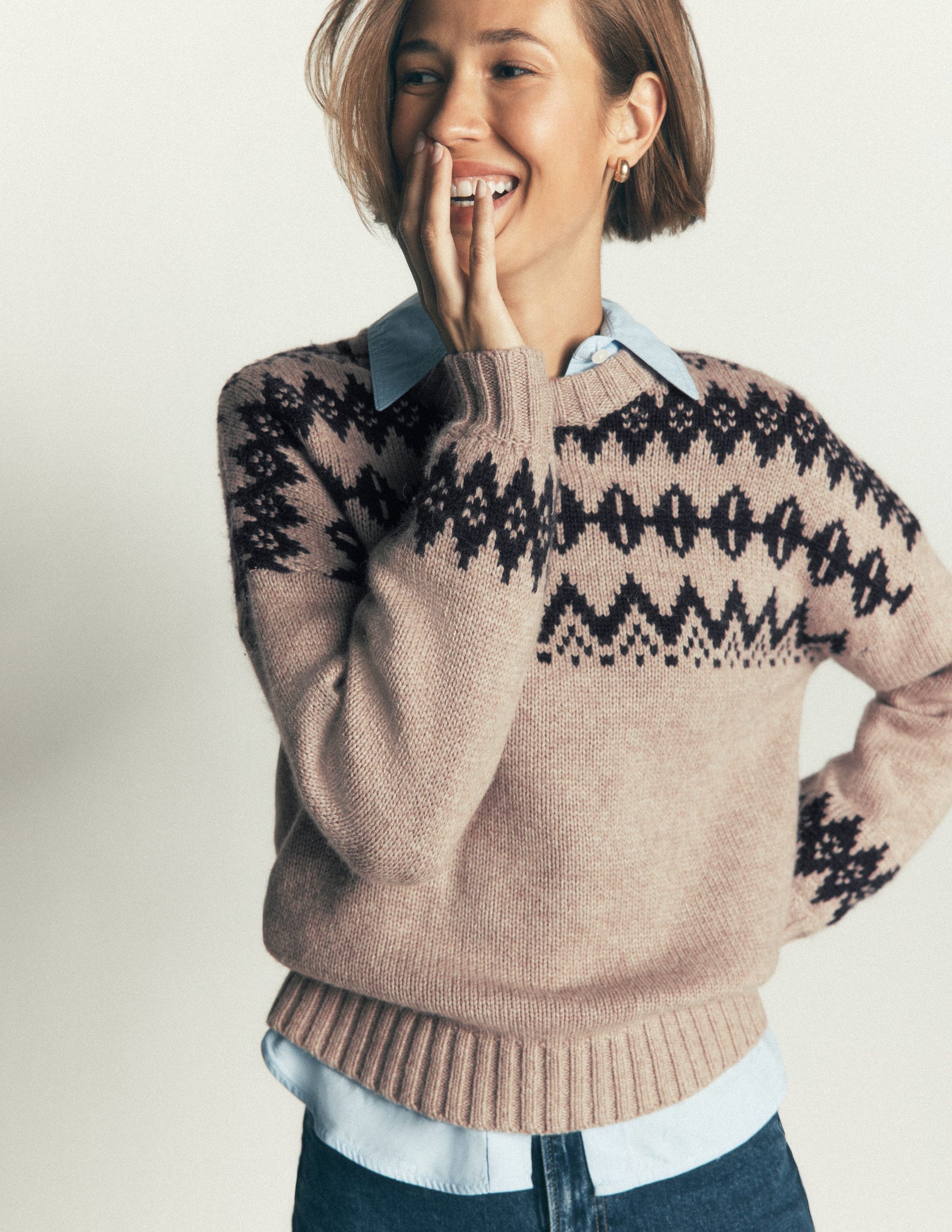 Chunky Fair Isle Jumper-Chinchilla Melange, Fair Isle
