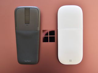 The original Arc Touch Mouse SE (left) versus new Surface Arc Mouse (right).