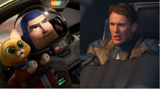 Lightyear and Chris Evans as Captain America both flying